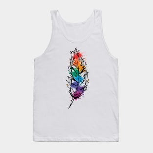 Beautiful colorful bird feather with watercolor paints Tank Top